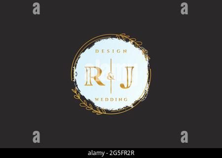 RJ beauty monogram and elegant logo design handwriting logo of initial signature, wedding, fashion, floral and botanical with creative template. Stock Vector