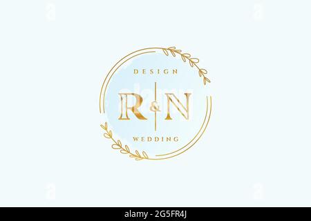 RN beauty monogram and elegant logo design handwriting logo of initial signature, wedding, fashion, floral and botanical with creative template. Stock Vector