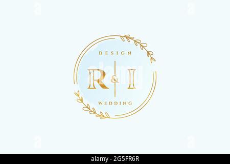 RI beauty monogram and elegant logo design handwriting logo of initial signature, wedding, fashion, floral and botanical with creative template. Stock Vector