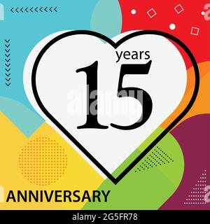 15 years anniversary celebration, colorful background. Flat design. Vector Illustration Stock Vector