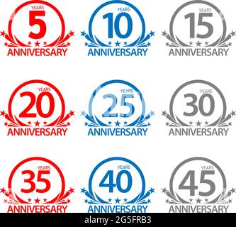 Anniversary label stock, flat design, Colorful set label, vector Stock Vector