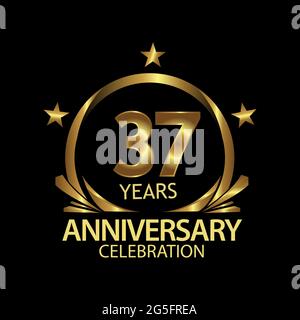 Thirty seven years anniversary golden. anniversary template design for web, game ,Creative poster, booklet, leaflet, flyer, magazine, invitation card Stock Vector