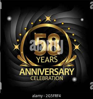 Fifty eight years anniversary golden. anniversary template design for web, game ,Creative poster, booklet, leaflet, flyer, magazine, invitation card Stock Vector