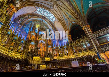 Interior of Notre-Dame Basilica. Montreal. Quebec, Canada. Oldest Cathedral in Montreal. Church. Stock Photo