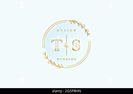 TS beauty monogram and elegant logo design handwriting logo of initial signature, wedding, fashion, floral and botanical with creative template. Stock Vector