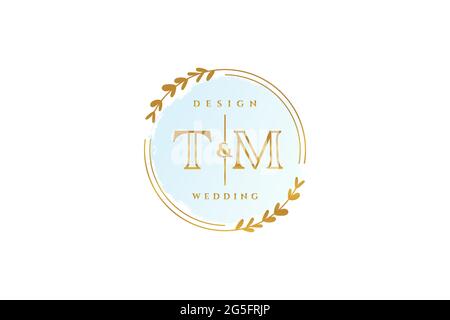 TM beauty monogram and elegant logo design handwriting logo of initial signature, wedding, fashion, floral and botanical with creative template. Stock Vector