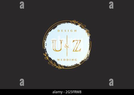 UZ beauty monogram and elegant logo design handwriting logo of initial signature, wedding, fashion, floral and botanical with creative template. Stock Vector