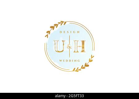 UH beauty monogram and elegant logo design handwriting logo of initial signature, wedding, fashion, floral and botanical with creative template. Stock Vector