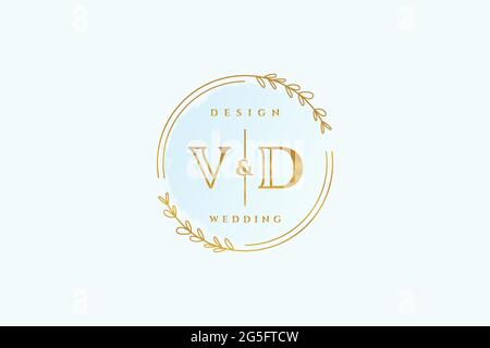 VD beauty monogram and elegant logo design handwriting logo of initial signature, wedding, fashion, floral and botanical with creative template. Stock Vector