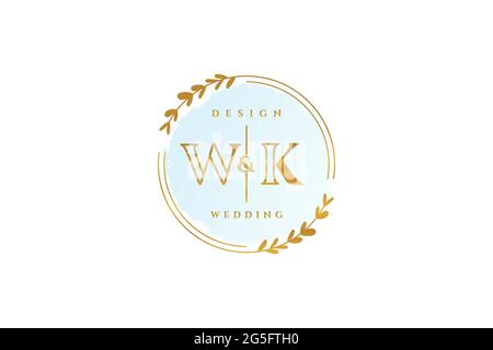 WK beauty monogram and elegant logo design handwriting logo of initial signature, wedding, fashion, floral and botanical with creative template. Stock Vector