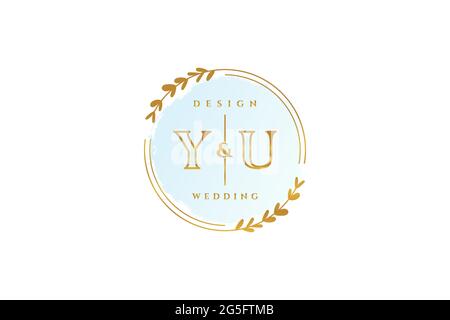 YU beauty monogram and elegant logo design handwriting logo of initial signature, wedding, fashion, floral and botanical with creative template. Stock Vector
