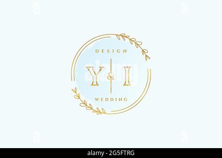 YI beauty monogram and elegant logo design handwriting logo of initial signature, wedding, fashion, floral and botanical with creative template. Stock Vector