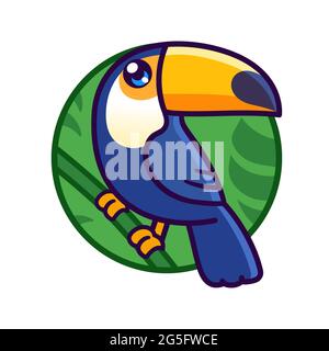 Cute cartoon Toco toucan drawing in circle. Exotic rainforest bird vector illustration. Stock Vector