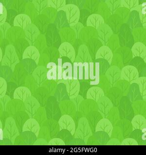 Seamless forest background. Repeating pattern of hand drawn bright green trees. Vector clip art illustration. Stock Vector