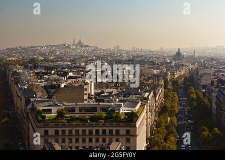 View of Sacré-Cœur Basilica from the top of Arc De Triomphe, Paris, France Stock Photo