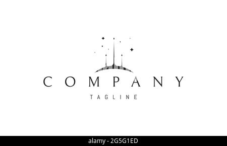 Vector logo on which an abstract image of two spaceships taking off from the planet. Stock Vector