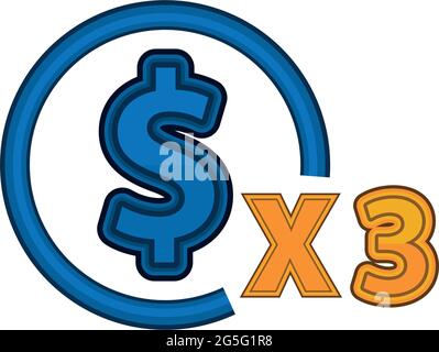 Dollar multiplied by three. Illustrations increase revenue threefold Stock Vector