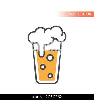 Pint beer with foam and bubbles icon. Colorful vector glass, editable stroke. Stock Vector