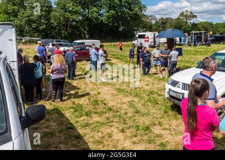 Lissangle, Caheragh, West Cork, Ireland. 27th June, 2021. There was an 8 race card at Lissangle today in the sulky racing on a very warm and sunny day. There was a good crowd at the event. Credit: AG News/Alamy Live News Stock Photo