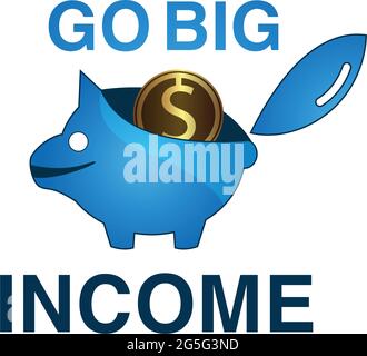 Go big income with Piggy bank. Vector illustration on white background Stock Vector