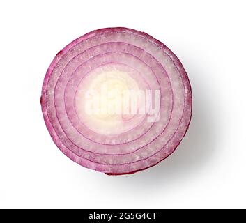 half of fresh raw red onion isolated on white background, top view Stock Photo
