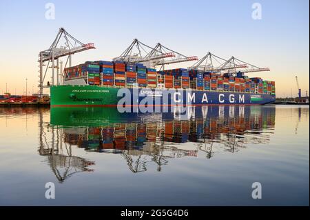 The LNG-powered Ultra Large container ship CMA CGM Jacques Saade maiden ...