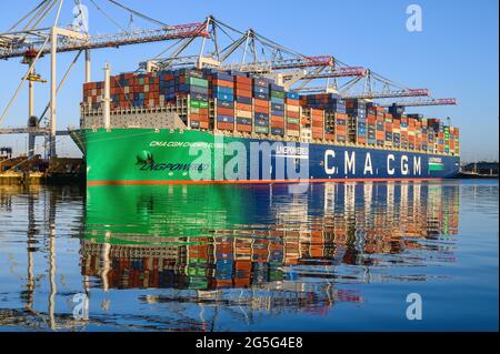The LNG-powered Ultra Large container ship CMA CGM Jacques Saade maiden ...