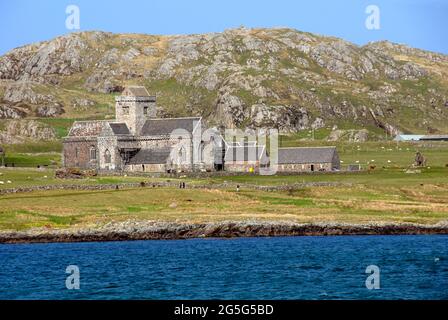 Iona Abbey, seen from the sea, Scotland Stock Photo