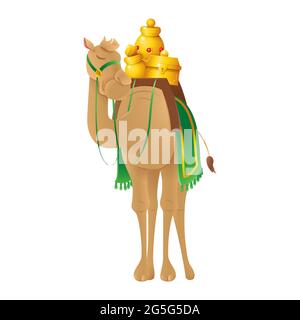 Cute camel dromedary with gifts of Three Kings - vector illustration isolated on transparent background Stock Vector