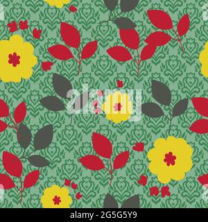 Leaves and flowers vector seamless pattern for wallpaper, textile, surface, fashion, background, tile, stationary, home decor, furnishing etc. Stock Vector