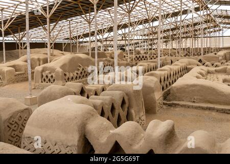 Chan Chan was the largest mud-brick city in the Americas and is now a UNESCO World Heritage Site in Northern Peru Stock Photo