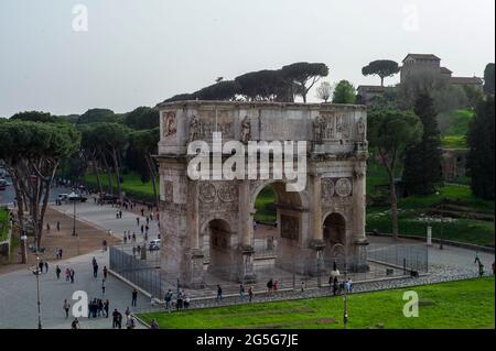 ROME, ITALY - APRIL 15 2018 : Constantin Arch seen from the Colosseum. Stock Photo