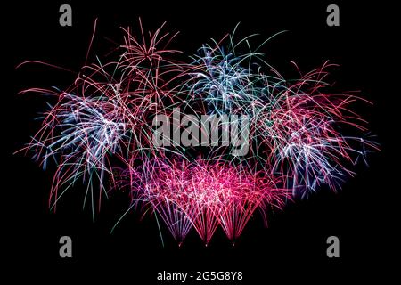 Colorful fireworks isolated on a black background Stock Photo