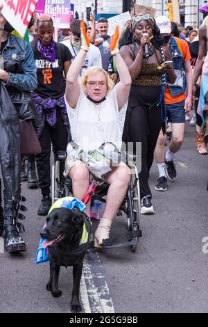 Disabled protester at the third edition of London Trans Pride Stock Photo