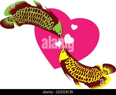 Arowana fish vector. fish and love. Vector Illustration on white background Stock Vector