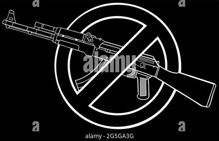 Silhouette of assault rifle with sign over it - weapons ban. Stock Vector