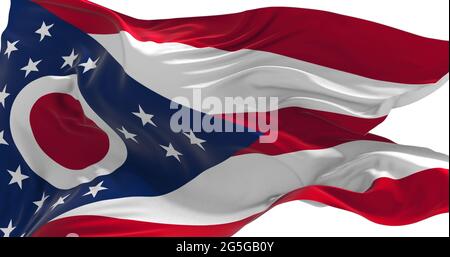 flag of Ohio waving in the wind. Patriotic concept about state. 3d illustration. Stock Photo