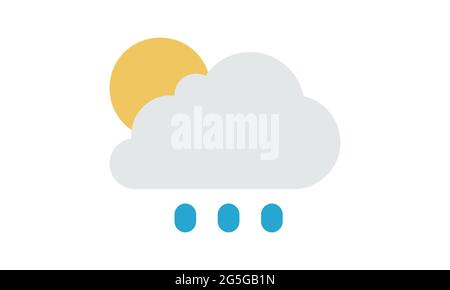 Rain with sun color icon. Sunny and rainy weather. Light rain. Drizzle, scattered shower. Cloud, sun and raindrops. Weather forecast. Isolated vector Stock Vector
