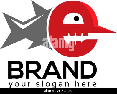 letter E fish stock logo template. flat design. Stock Vector