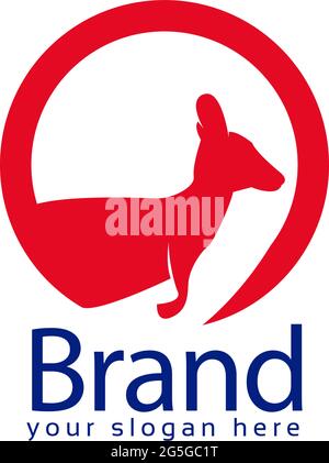 Circle kangaroo logo, flat design. Vector Illustration on white background Stock Vector