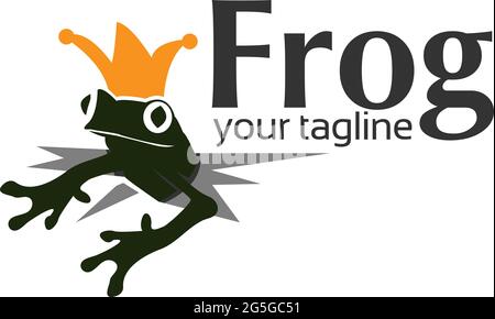 Frog logo, Frog wear crown. flat design. Frog silhouette. Vector Illustration on white background Stock Vector