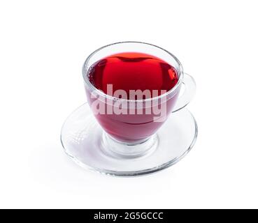Cup of  hibiscus tea isolated on white background Stock Photo