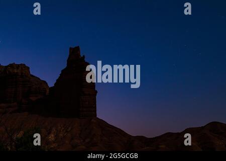 Chimney Rock at night in Capitol Reef National Park, Utah Stock Photo