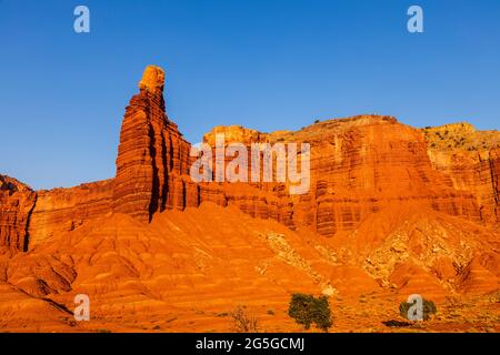 Chimney Rock in late afternoon in Capitol Reef National Park, Utah Stock Photo