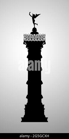 Bastille monument vector image. Realistic silhouette. Symbol of Paris city. Isolated abstract graphic design template. National Holiday in France cong Stock Vector