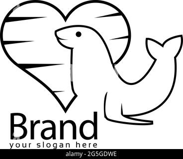 Sea lion Love Logo, flat design. Vector Illustration on white background Stock Vector