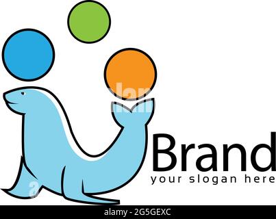 Circus sea lion logo, flat design. Vector Illustration on white background Stock Vector