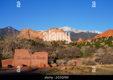 COLORADO SPRINGS, CO- 10 APR 2021- View of the Garden of the Gods red rock park in Colorado Springs, Colorado, United States Stock Photo