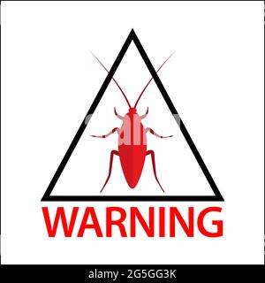 Cockroach warning sign, Vector Illustration on white background. Red Cockroach. Stock Vector