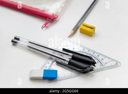 Children's school equipments isolated on a white background. Stock Photo